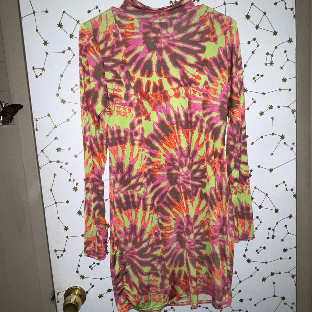 Tie dye multi color long sleeve slinky dress